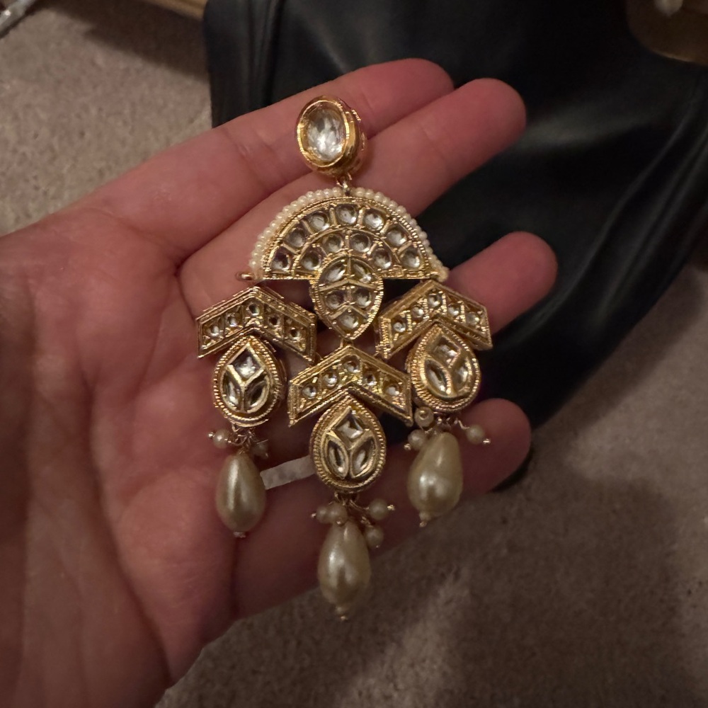 Beautiful Pearl & Kundan, Elegant Gold and Pearl Dangle Earrings